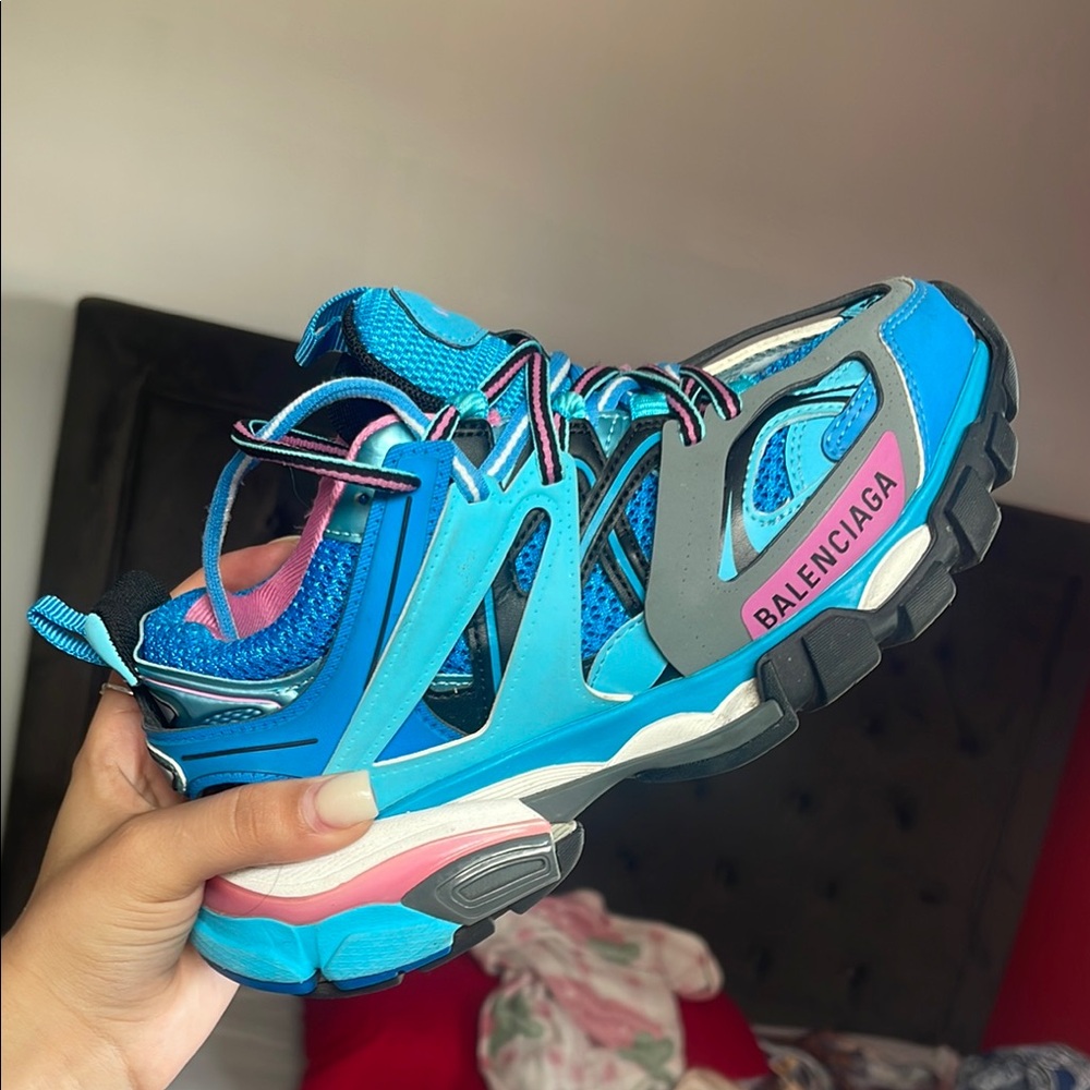 Balenciaga Blue and Pink Sneakers with Chunky Midsole